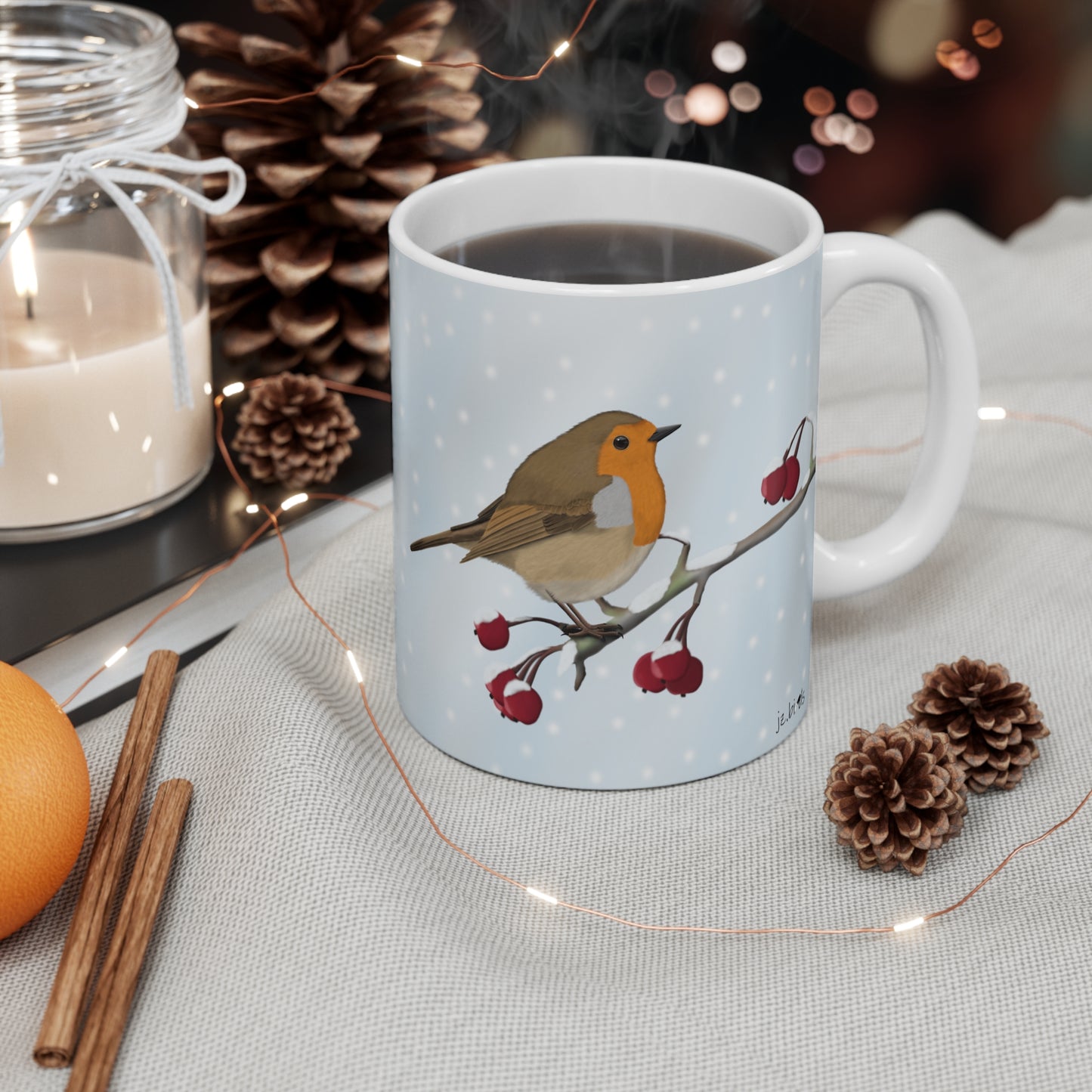 Robin Winter Bird Ceramic Mug 11oz - jz.birds