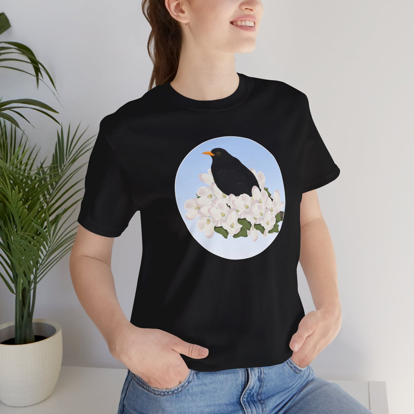 Blackbird and Spring Apple Blossoms Bird T-Shirt