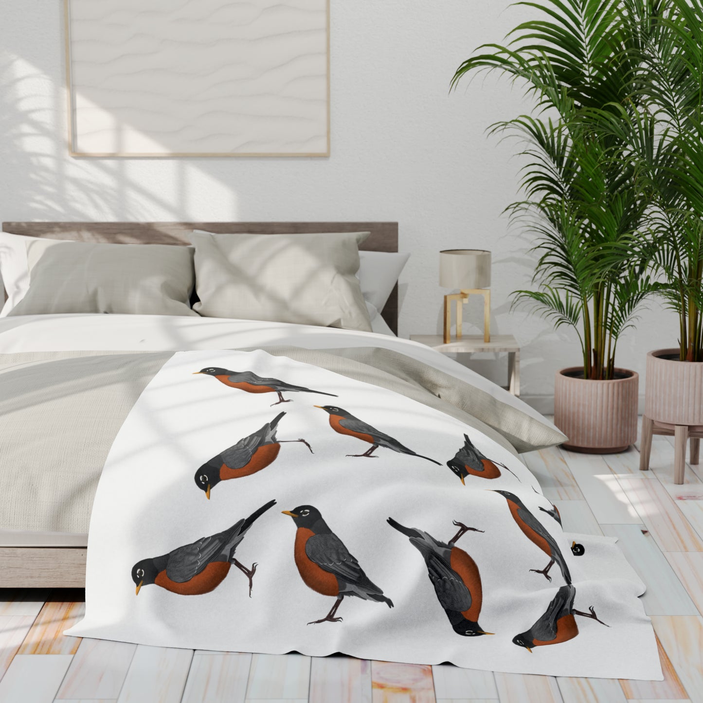 American Robin Bird Arctic Fleece Blanket White