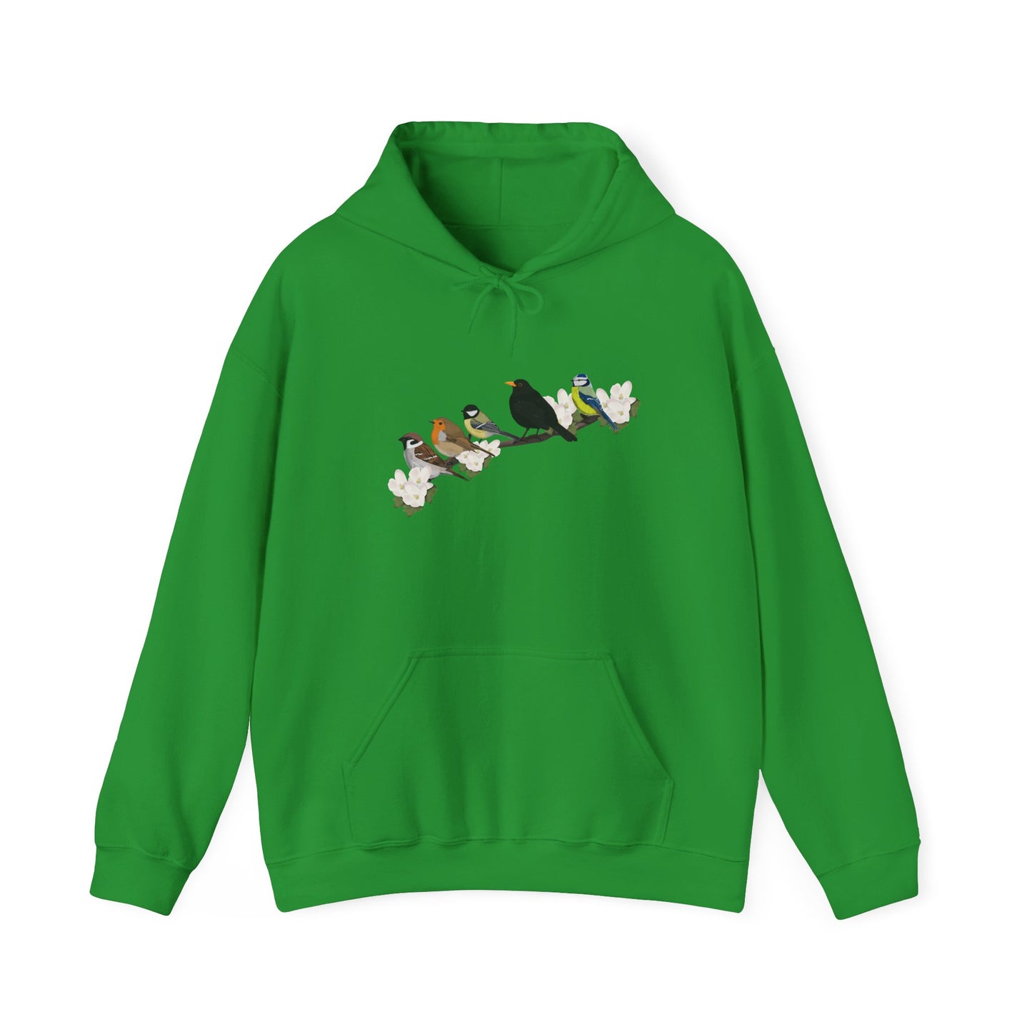 Vögel auf einem Ast Hoodie - Amsel Rotkehlchen Kohlmeise Spatz Kapuzenpullover für Vogelbeobachter & Naturliebhaber