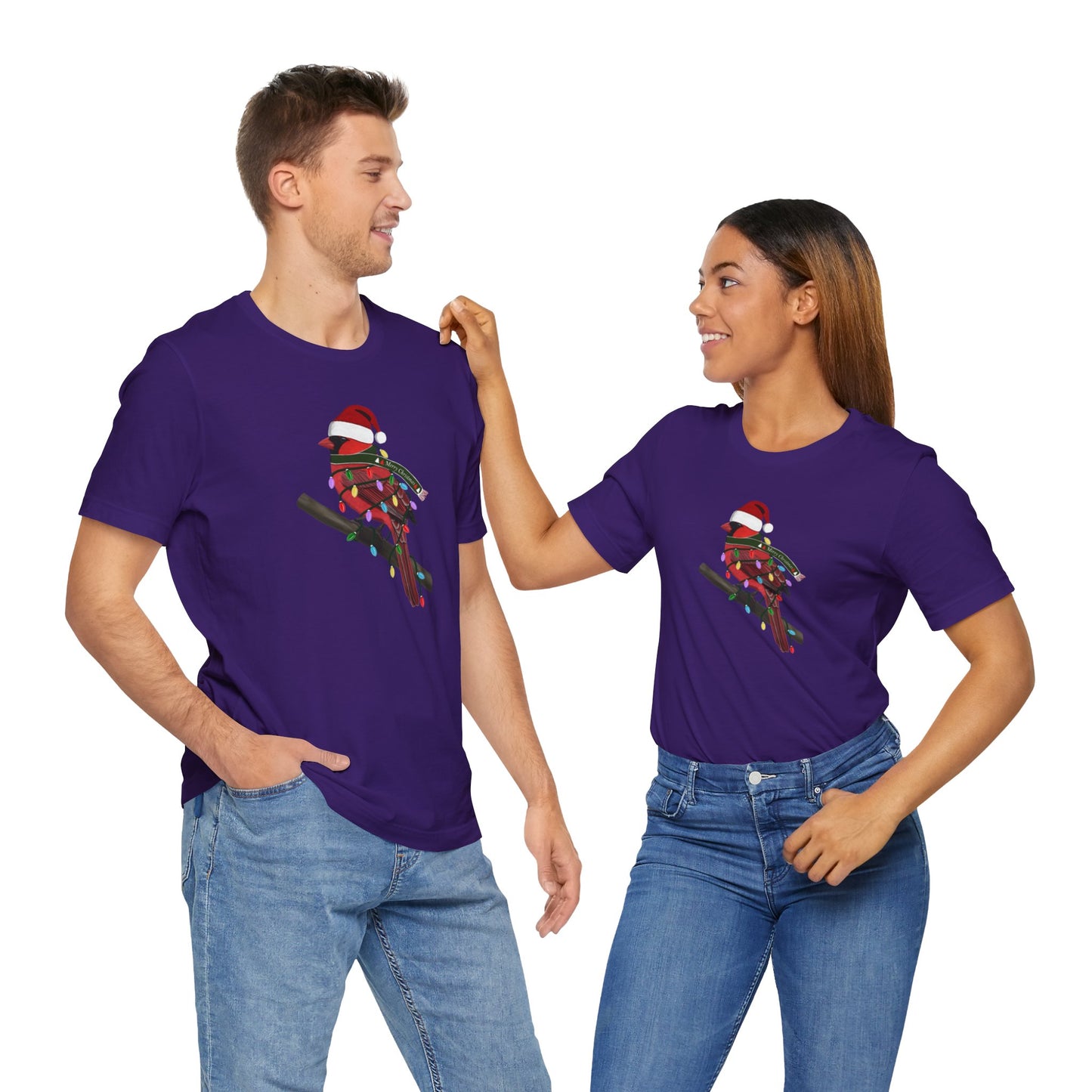Cardinal with Fairy Lights Christmas Bird T-Shirt