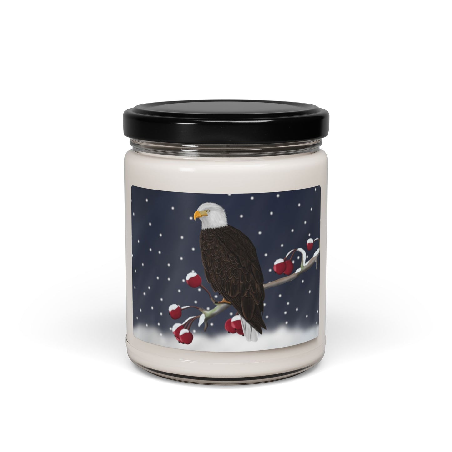 Bald Eagle on a Winter Branch Christmas Bird Art Scented Soy Candle, 9oz