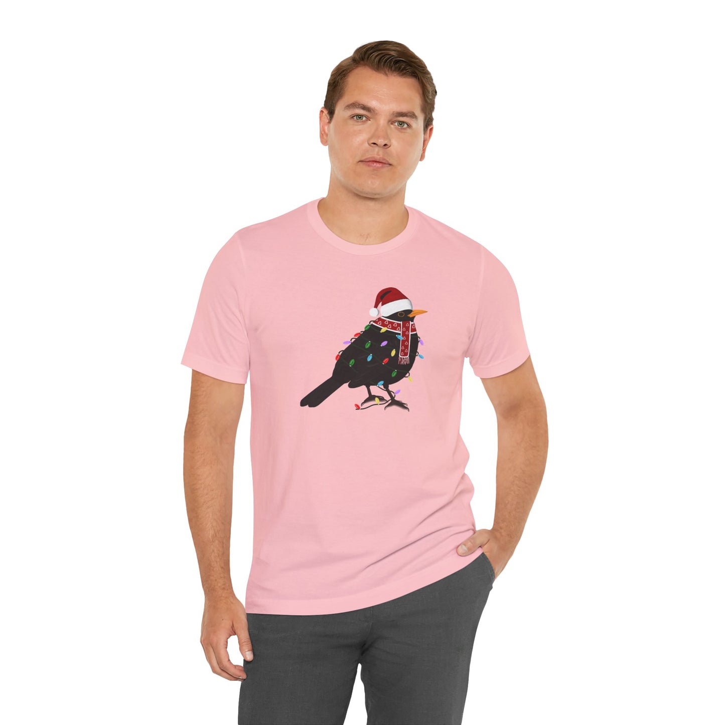 Blackbird with Fairy Lights Christmas Bird T-Shirt