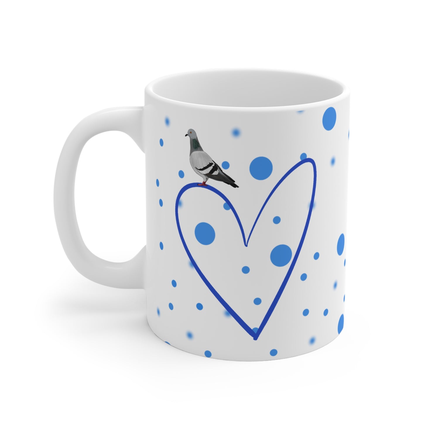 Pigeon Valentine's Day Bird Mug 11oz Blue Heart
