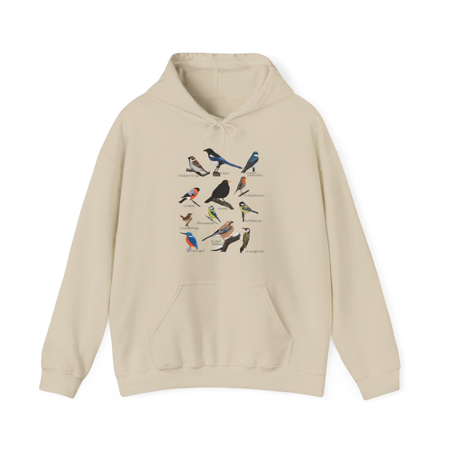 Gartenvögel Vogel Hoodie - Amsel Rotkehlchen Blaumeise Kapuzenpullover für Vogelbeobachter & Naturliebhaber mit Vogelmotiv