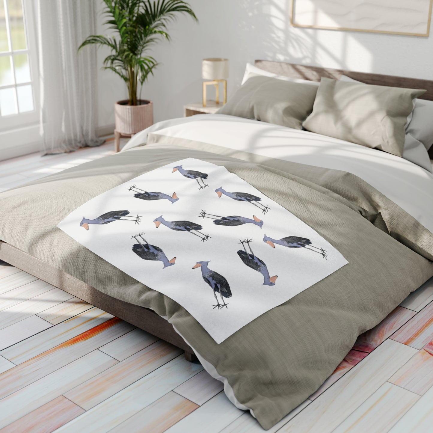 Shoebill Bird Arctic Fleece Blanket White
