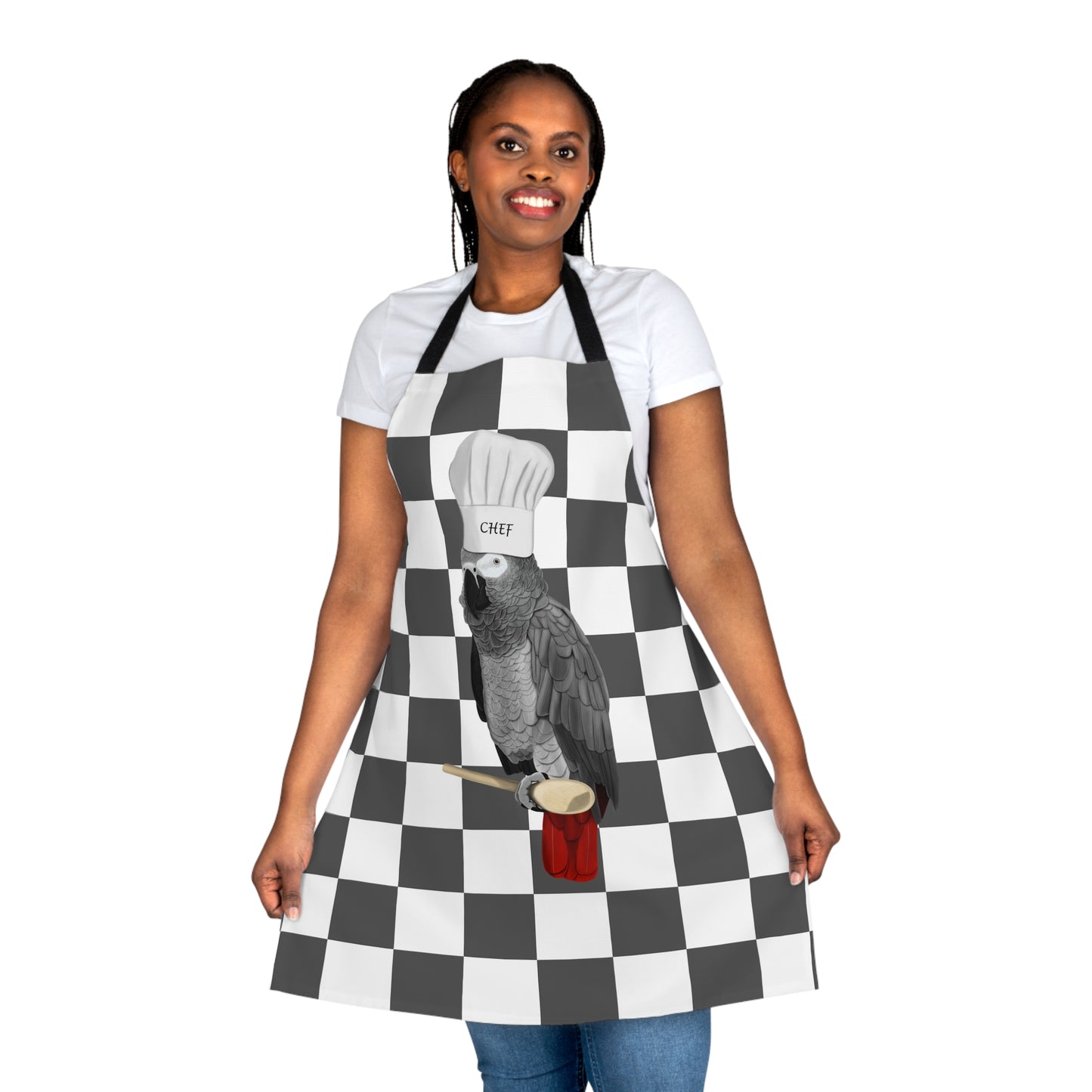 Grey Parrot Kitchen Chef Bird Art Apron Grey and White Checkered - jz.birds