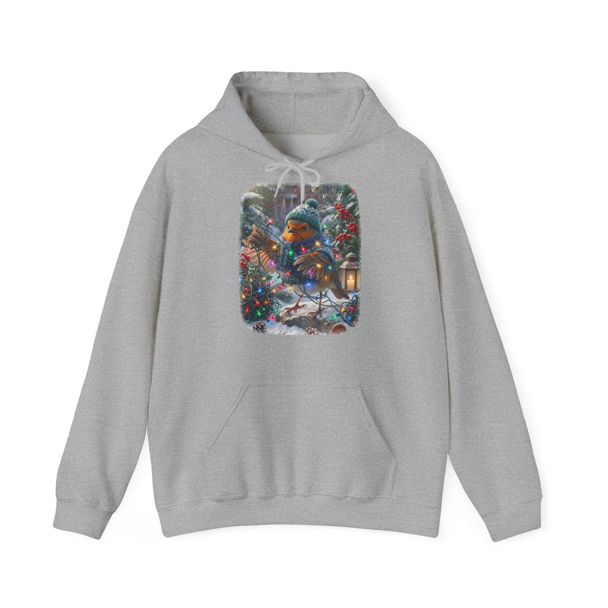Premium Hoodie Rosi Rotkehlchen und die Lichterkette im Garten