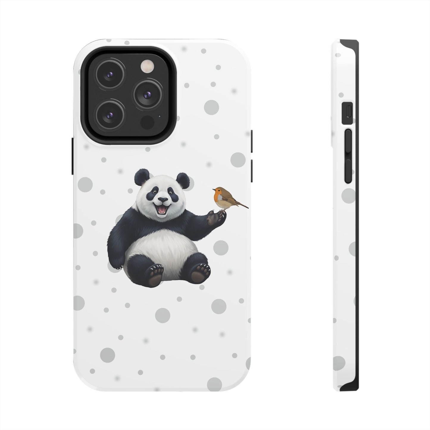 Cute Panda Bear with European Robin Animal iPhone Case - Dual-Layer PC/TPU Protective Cover for iPhone