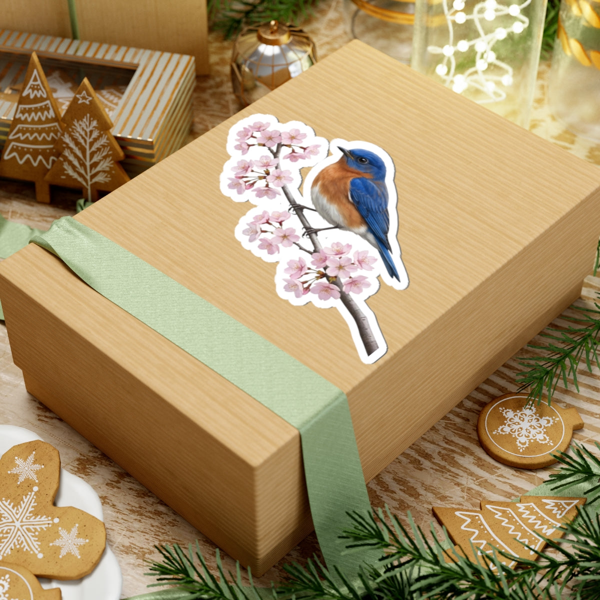 Bluebird Cherry Blossom Sticker | Glossy Floral Bird Decal | Spring Laptop Sticker