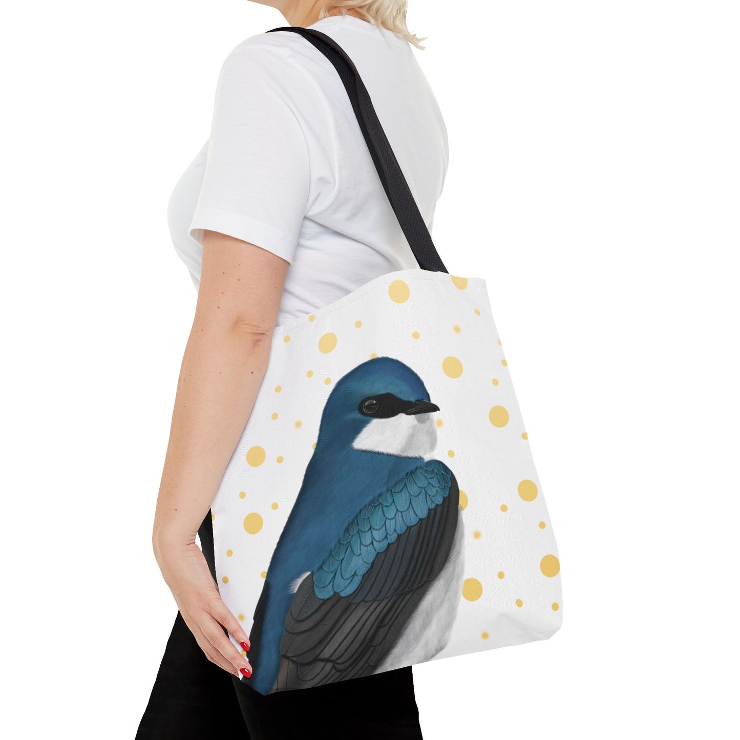 Tree Swallow Golden Dots Bird Tote Bag 16"x16" White
