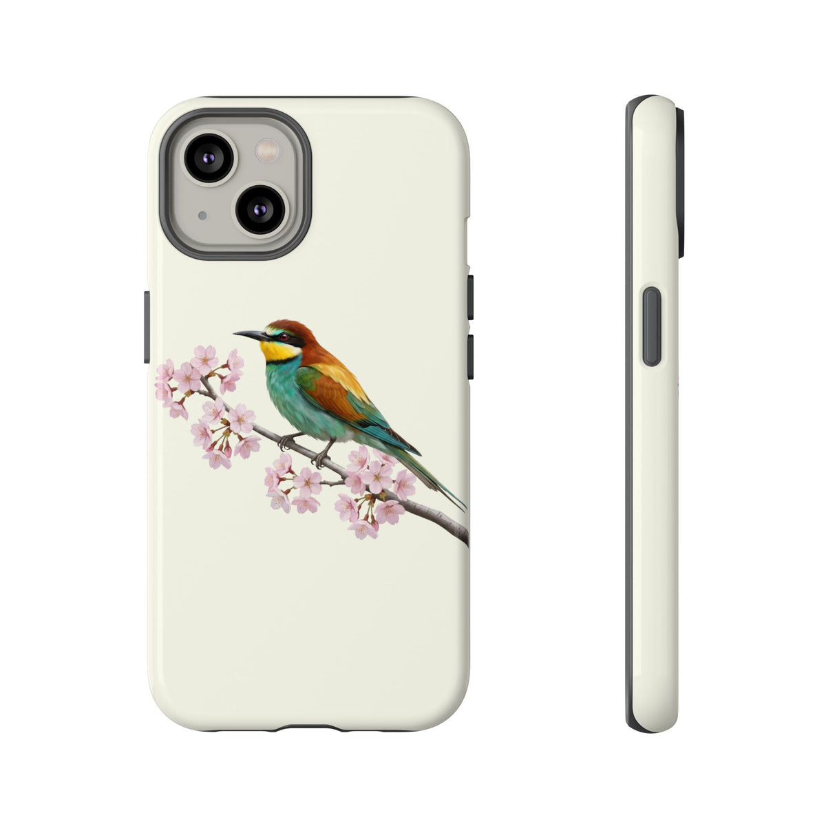 Bienenfresser Handyhülle in Cremeweiß | Florales Kirschblüten Vogel-Motiv für iPhone & Google Pixel