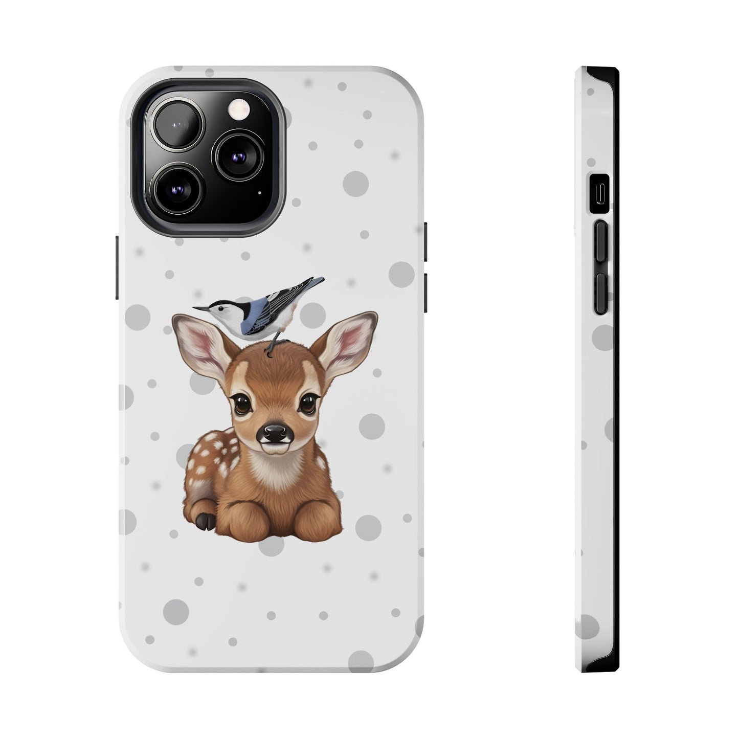 Cute Fawn with a Nuthatch Animal iPhone Case - Dual-Layer PC/TPU Protective Cover for iPhone