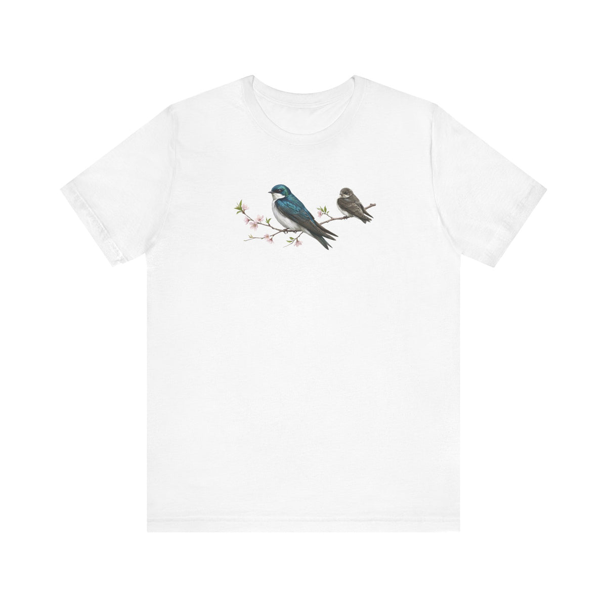 Tree Swallow & Fledgling T-Shirt | Spring Blossoms Unisex Graphic Tee