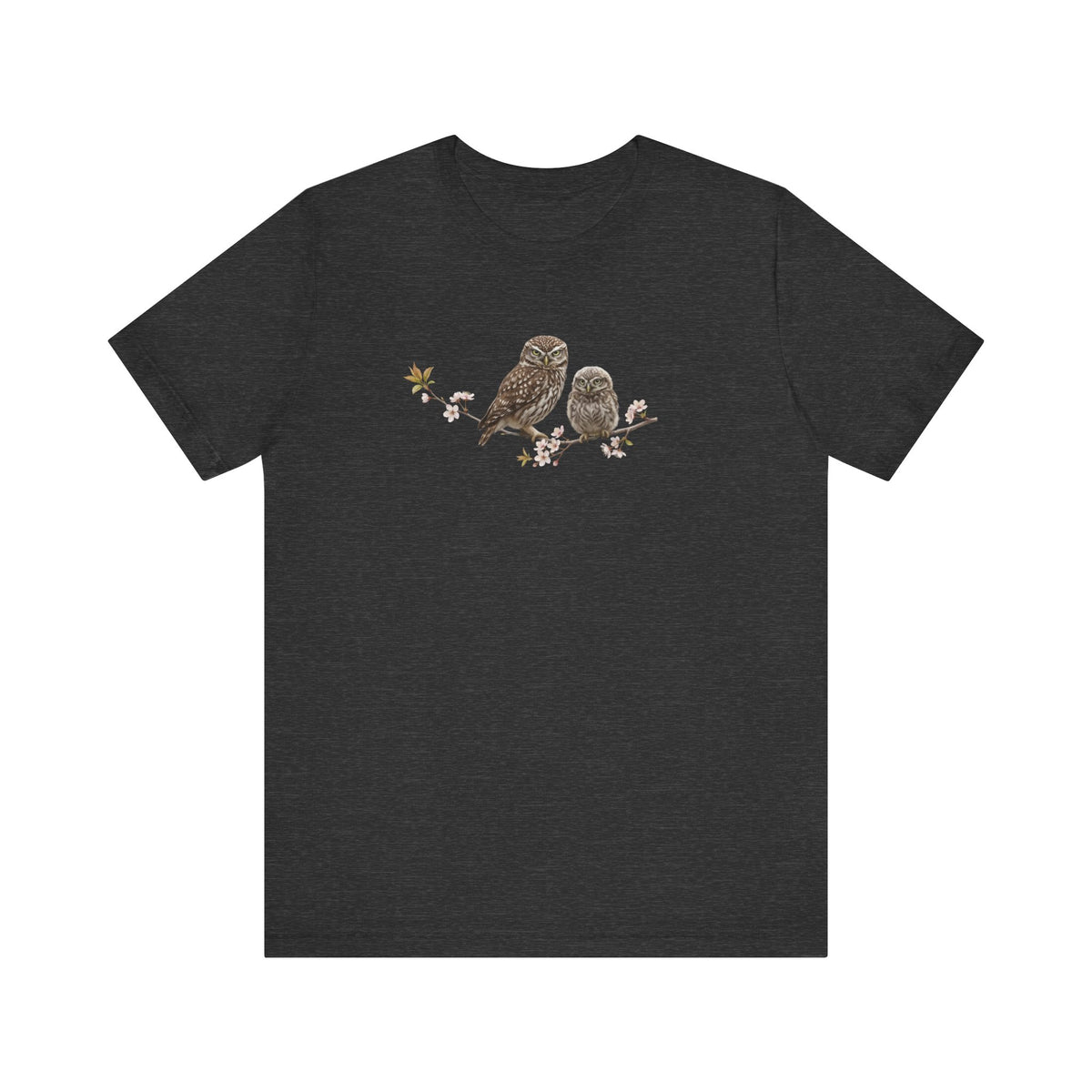 Little Owl & Fledgling T-Shirt | Spring Blossoms Unisex Graphic Tee