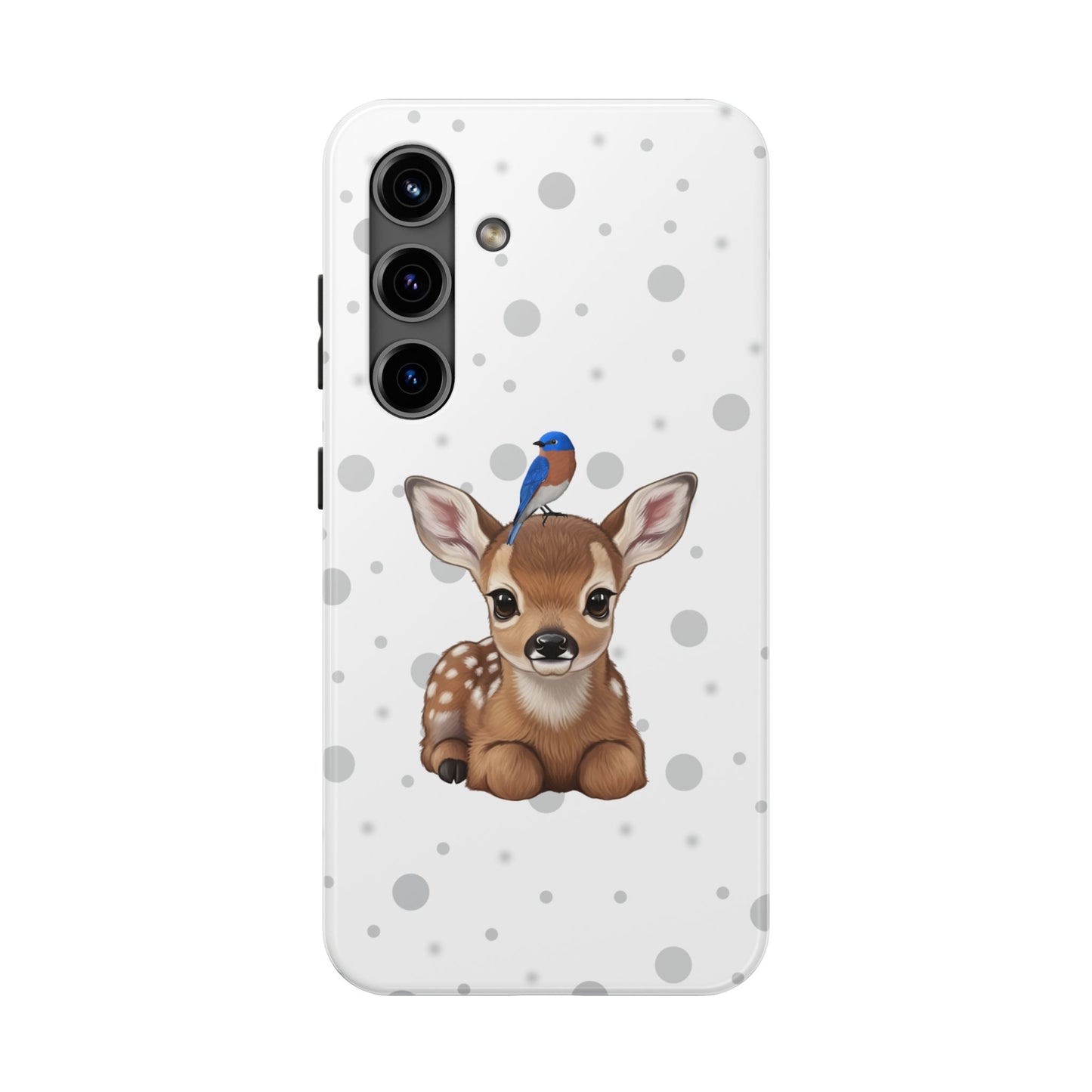 Cute Fawn with a Bluebird Animal iPhone Case - Dual-Layer PC/TPU Protective Cover for iPhone