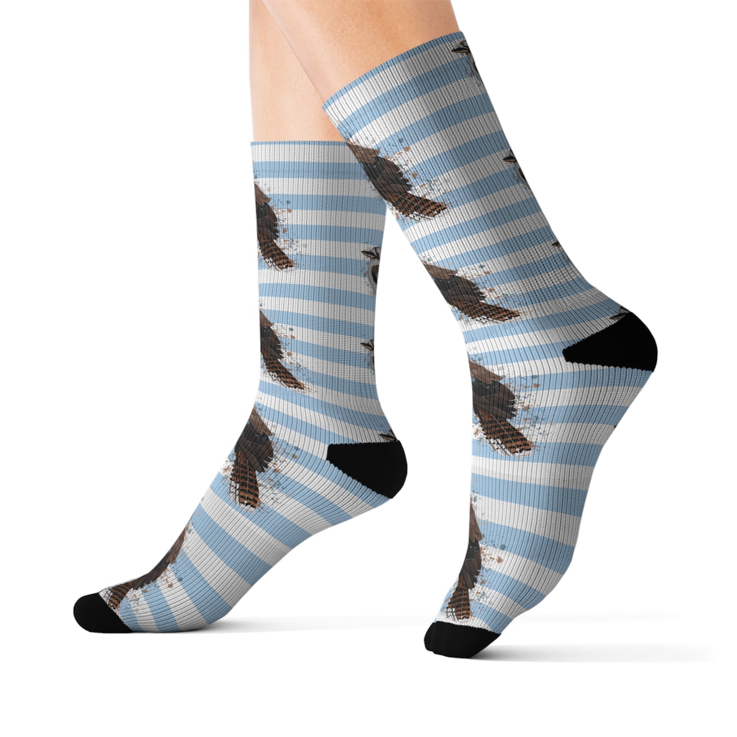 Kookaburra Bird Blue White Striped Socks