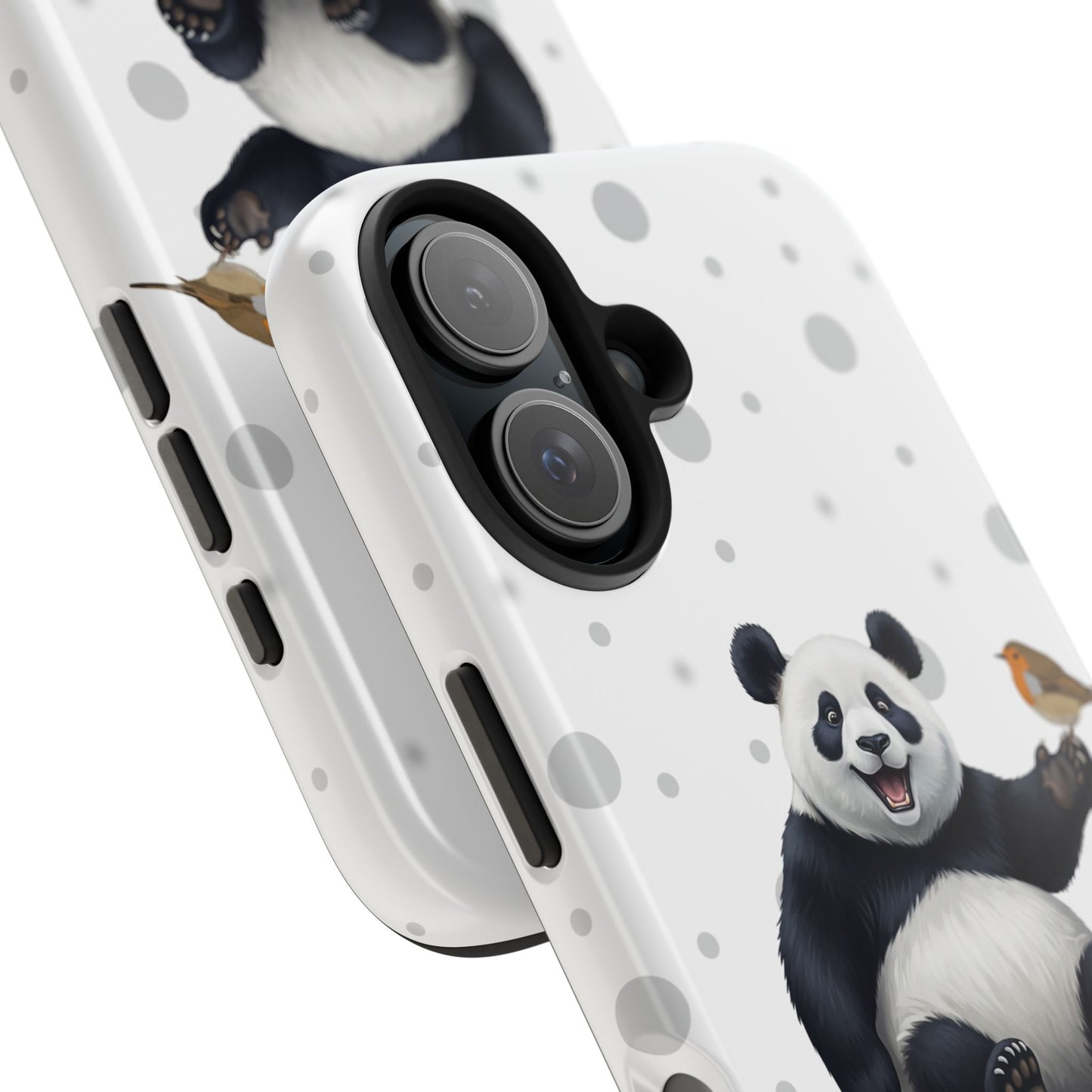 Cute Panda Bear with European Robin Animal iPhone Case - Dual-Layer PC/TPU Protective Cover for iPhone