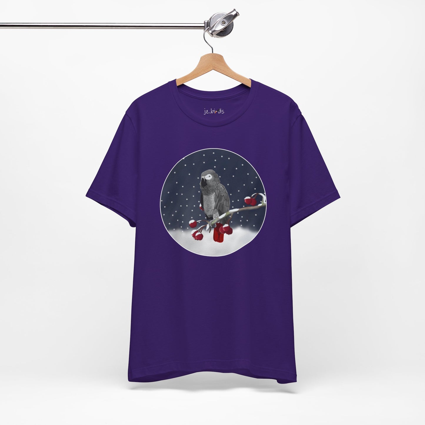 Grey Parrot on a Winter Branch Birdwatcher Christmas Bird T-Shirt