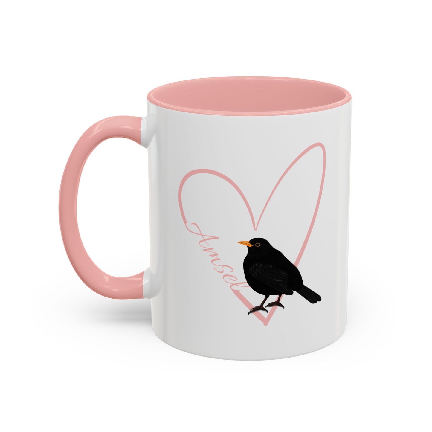 Amsel mit Herz Singvogel Vogel Tasse Weiß Rosa