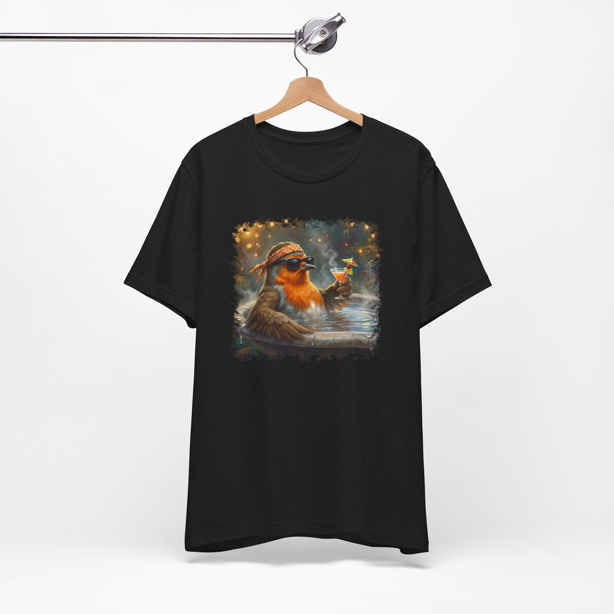 Rotkehlchen Vogel T-Shirt in Black