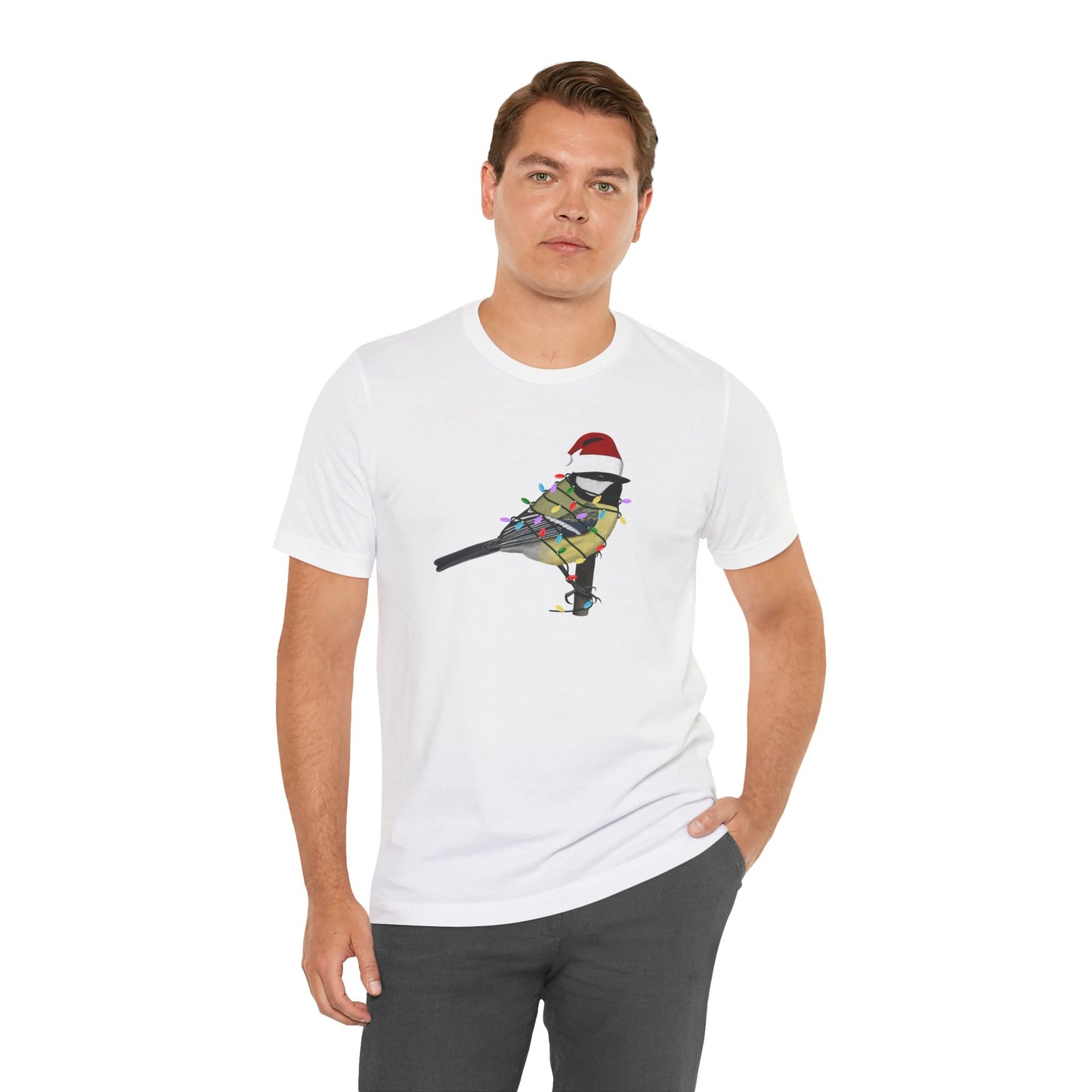 Chickadee with Fairy Lights Christmas Bird T-Shirt
