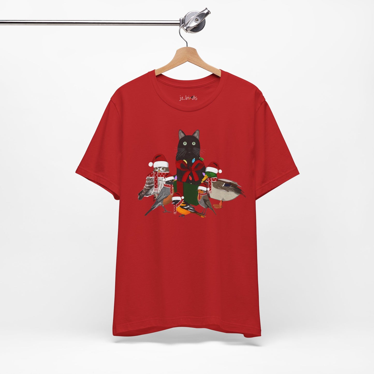 Robin Mallard Oriole Owl with Cat in a Box and Fairy Lights Christmas Bird T-Shirt