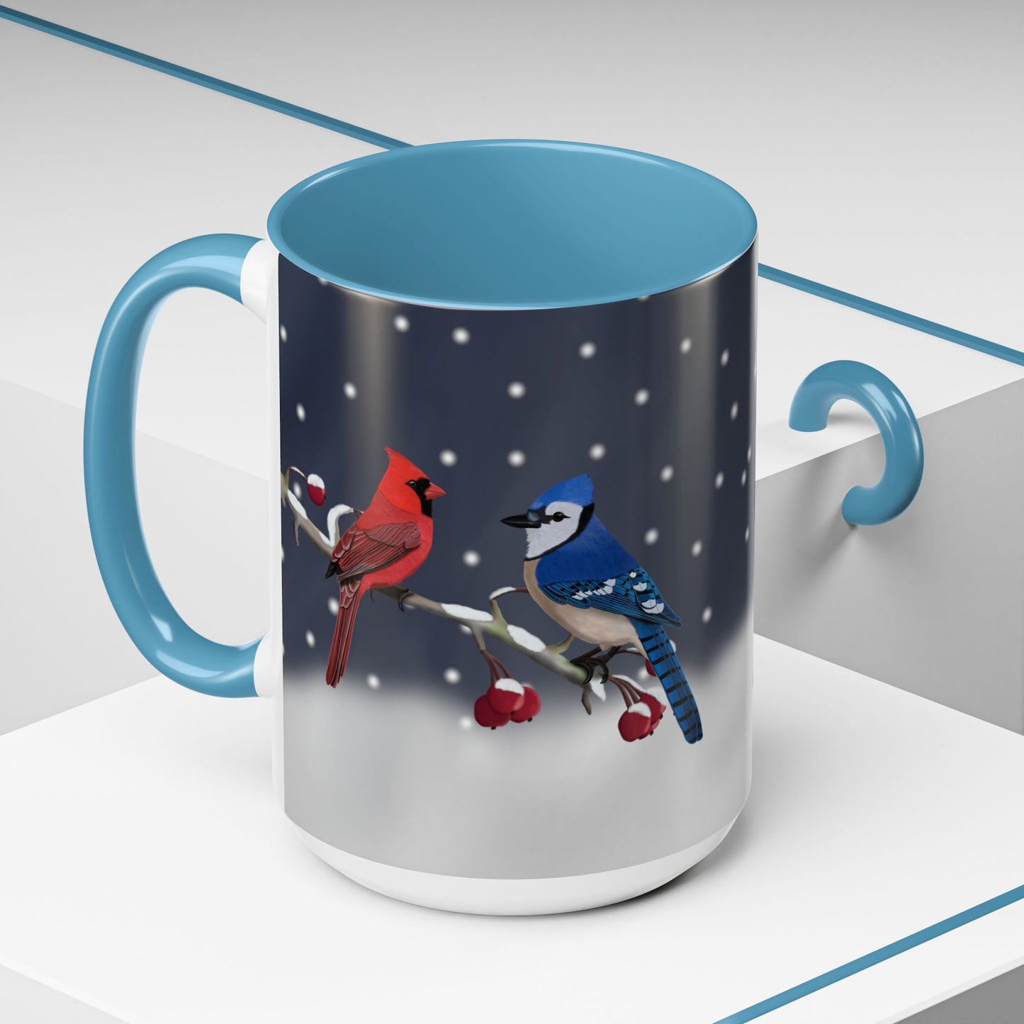 Blue Jay and Cardinal Bird Coffee Mug | Ceramic Christmas Gift for Bird Lovers