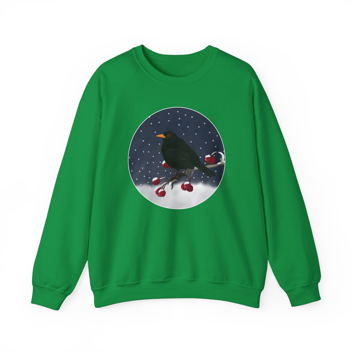 Blackbird on a Winter Branch Birdwatcher Christmas Bird Sweatshirt