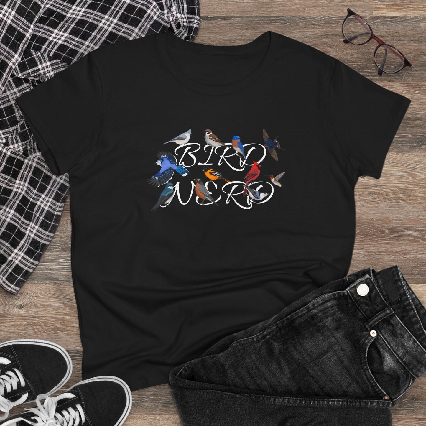 Bird Nerd Blue Jay Cardinal Bluebird Bird Design for Birdwatchers and Bird Lovers Women's T-Shirt