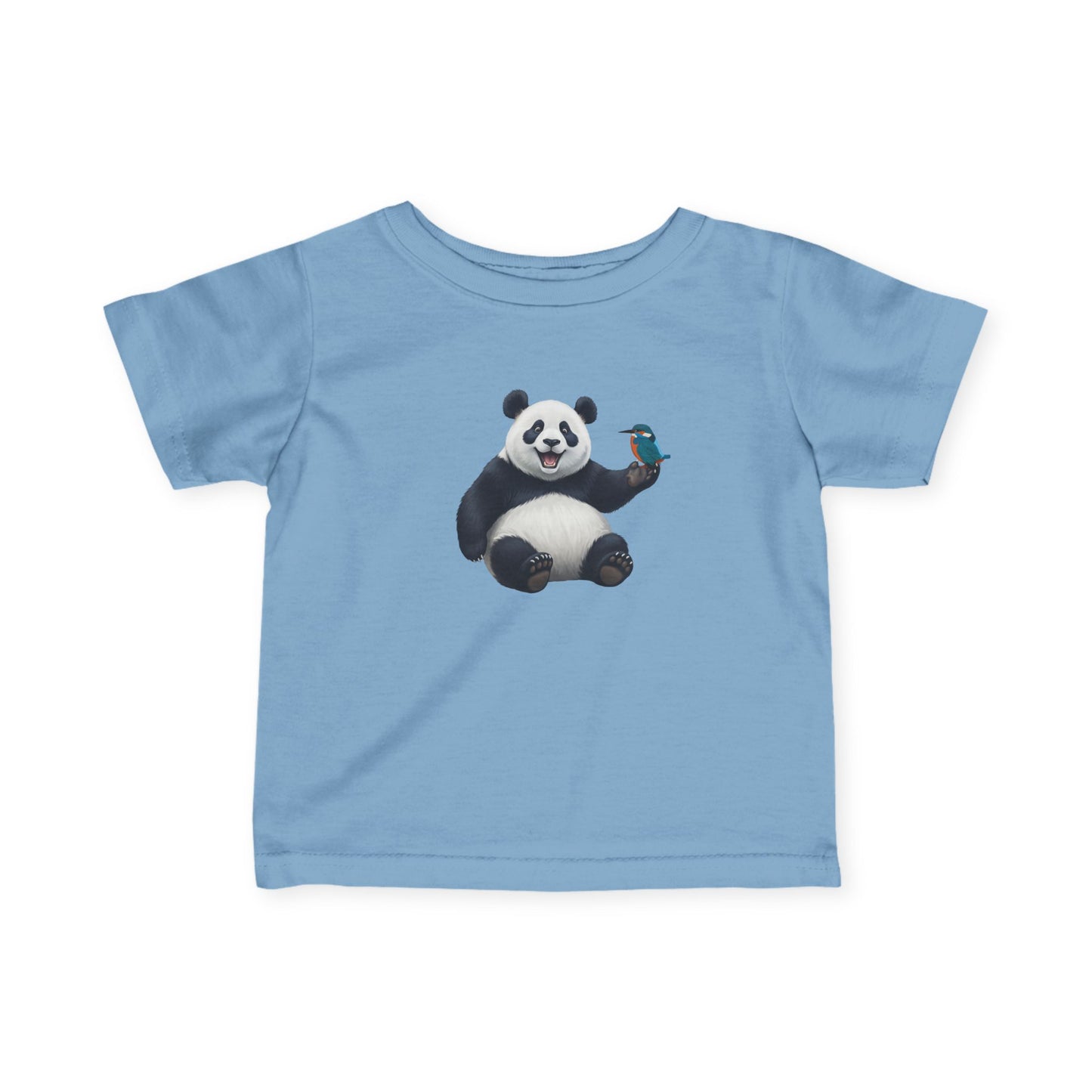 Fröhlicher Panda mit Eisvogel Vogel Tiermotiv T-Shirt für Babys und Kleinkinder