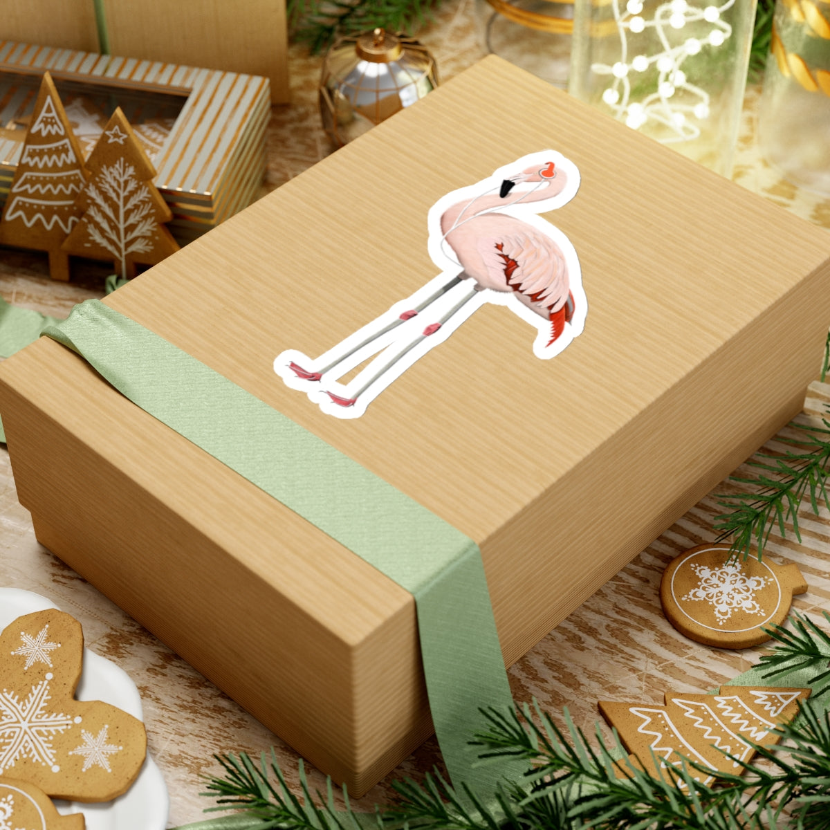 Flamingo Bird with Music Headphones Sticker