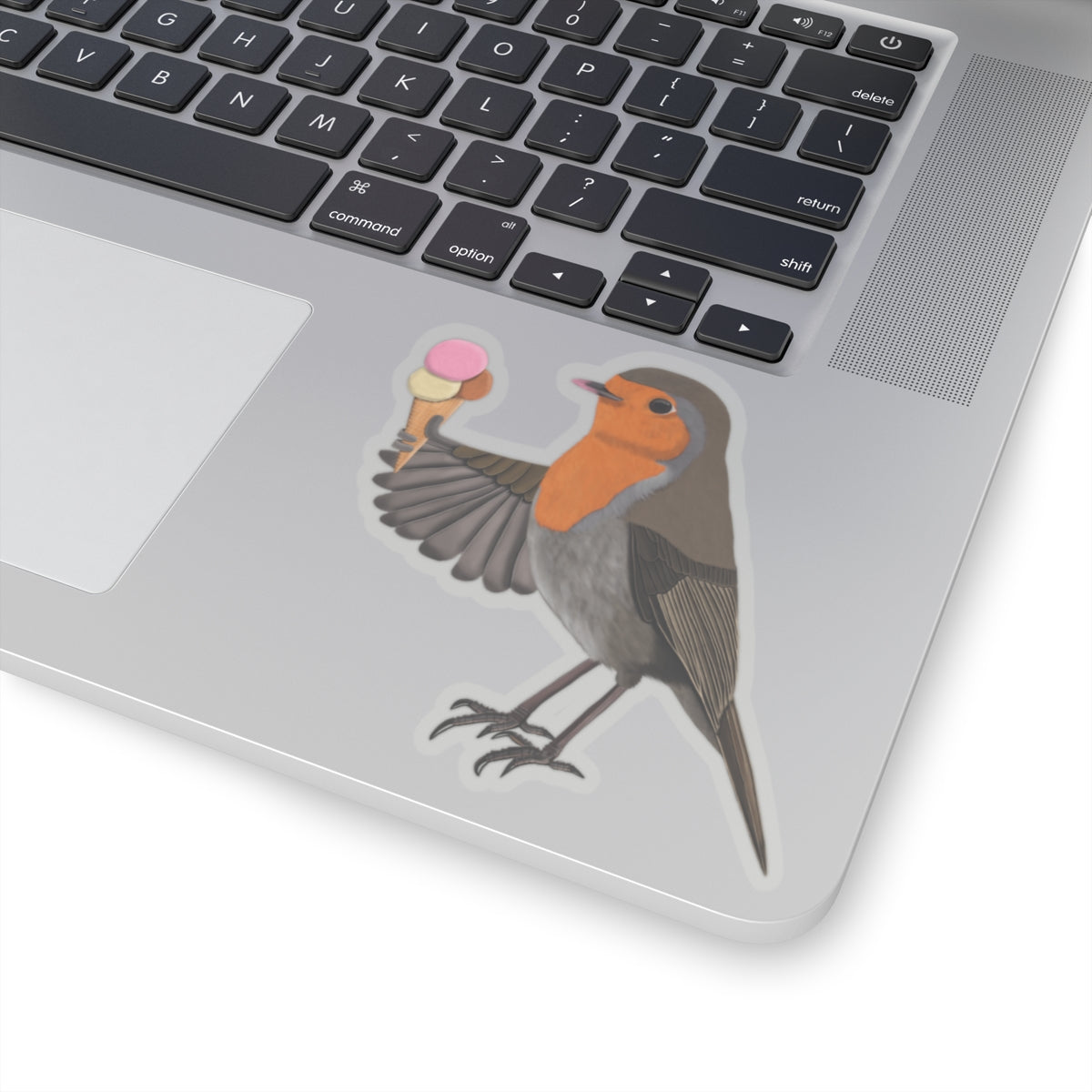 Robin Bird with Ice Cream Kiss-Cut Sticker