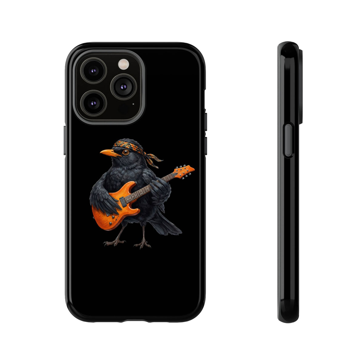 Amsel mit Gitarre Premium Handyhülle – Doppelt Geschützt & Rundum Bedruckt Schwarz