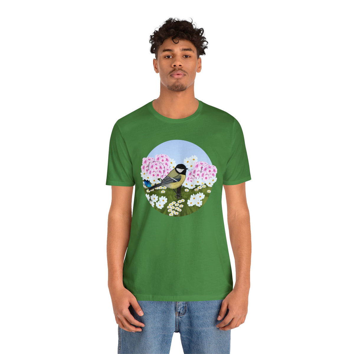Chickadee and Summer Flowers Bird Tee