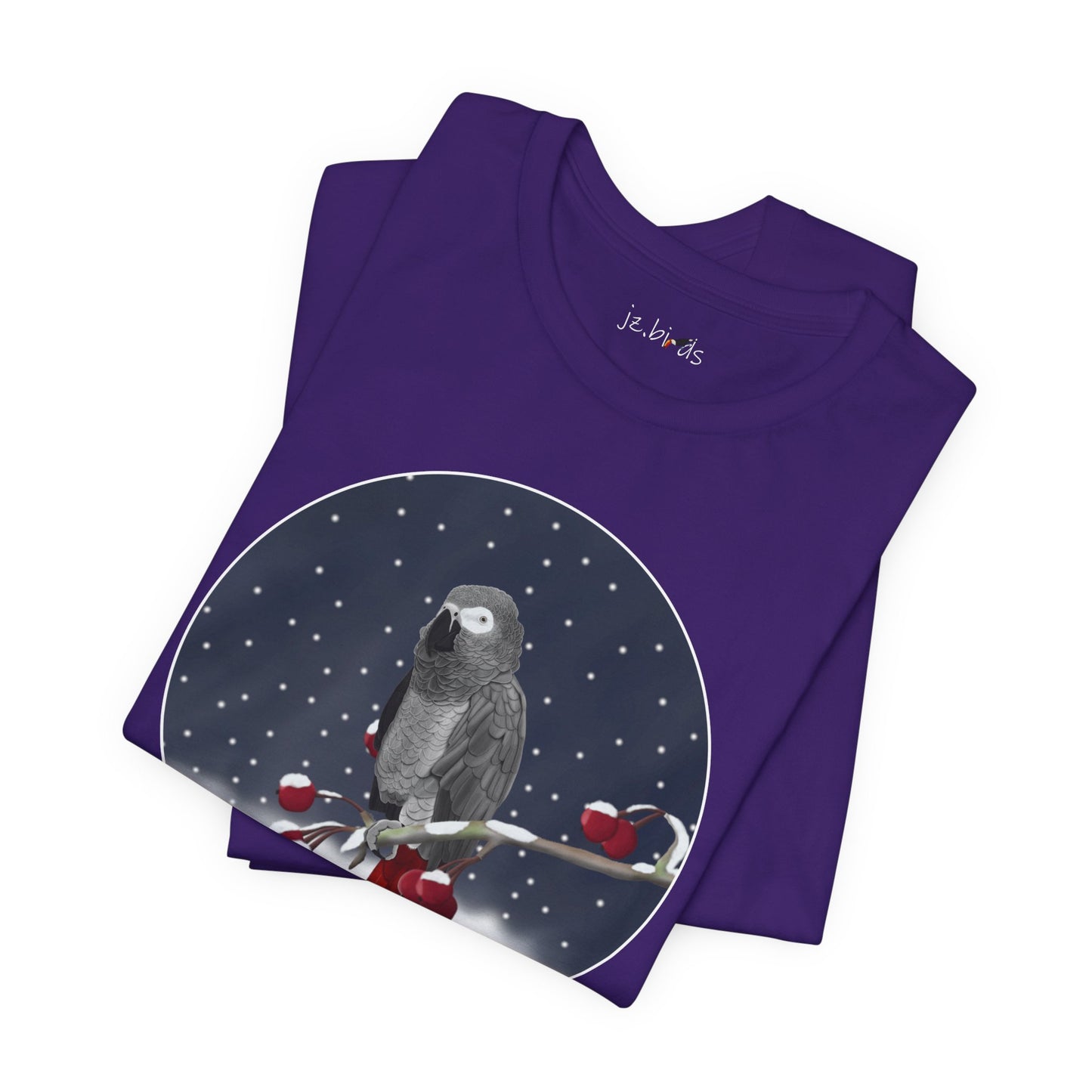 Grey Parrot on a Winter Branch Birdwatcher Christmas Bird T-Shirt