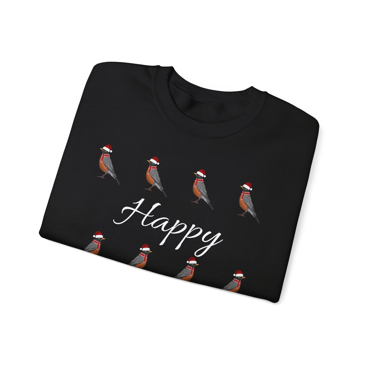 Robin as Santa with Hat and Scarf Happy Holidays Birdwatcher Christmas Bird Sweatshirt