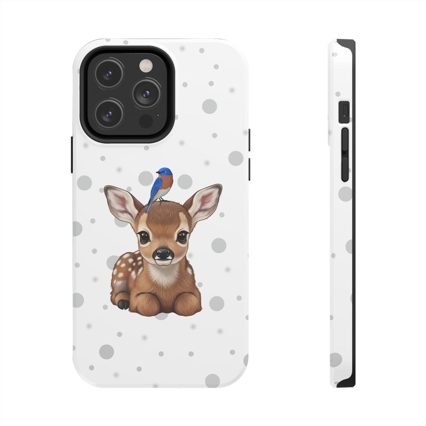 Cute Fawn with a Bluebird Animal iPhone Case - Dual-Layer PC/TPU Protective Cover for iPhone