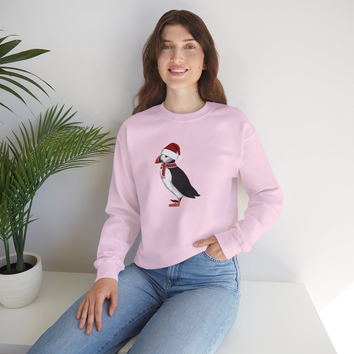 Puffin with Christmas Hat Bird Birdwatcher Sweatshirt