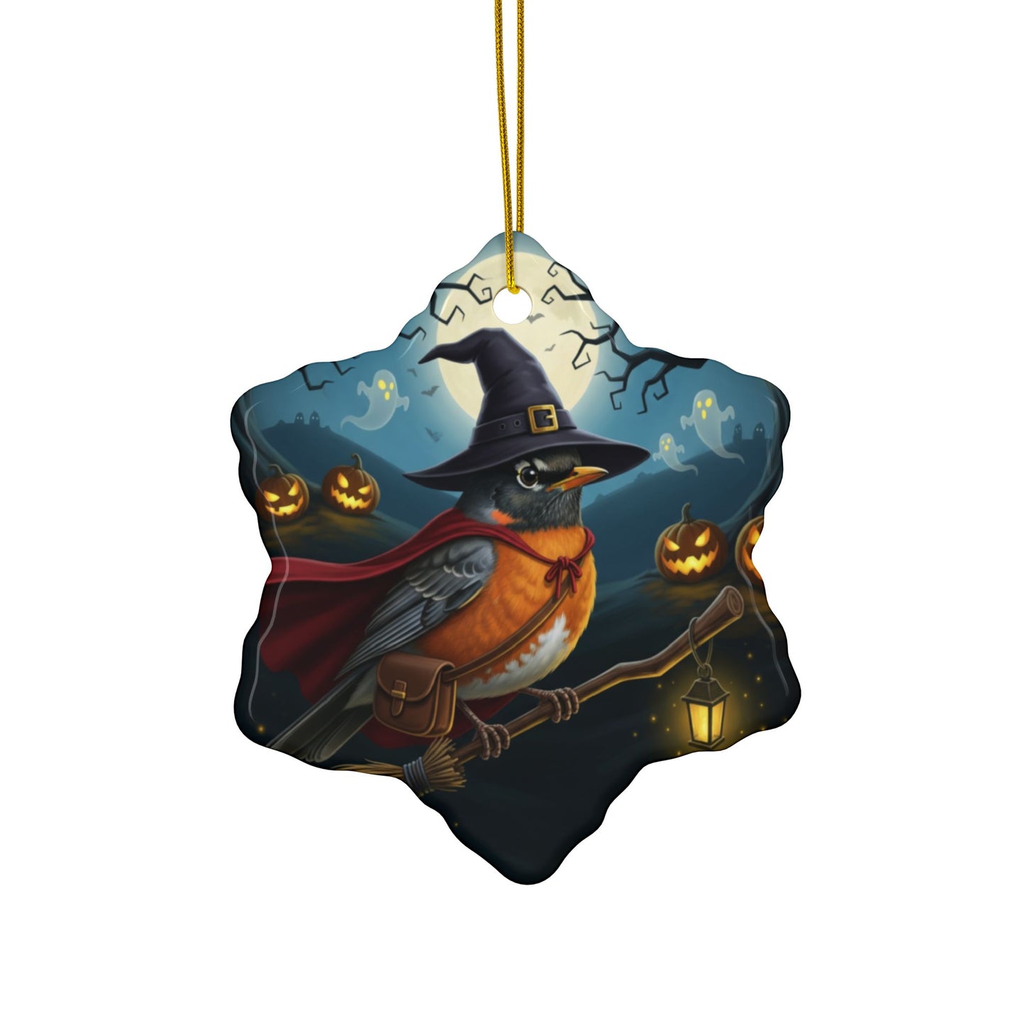 American Robin Halloween Ornaments, 2-Sided Witchy Bird Decor, Spooky Decorations, Halloween Gifts