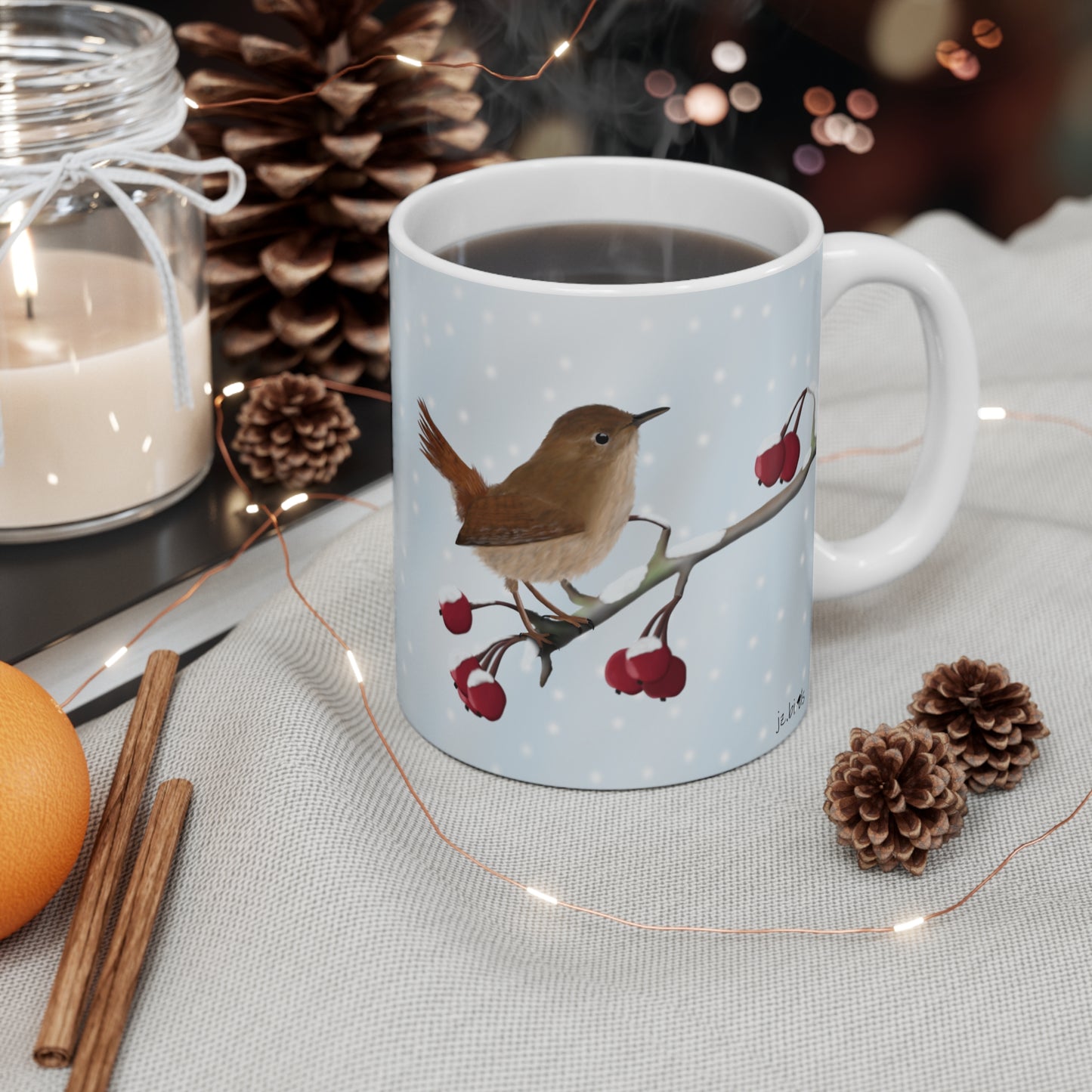 Wren Winter Bird Ceramic Mug 11oz - jz.birds