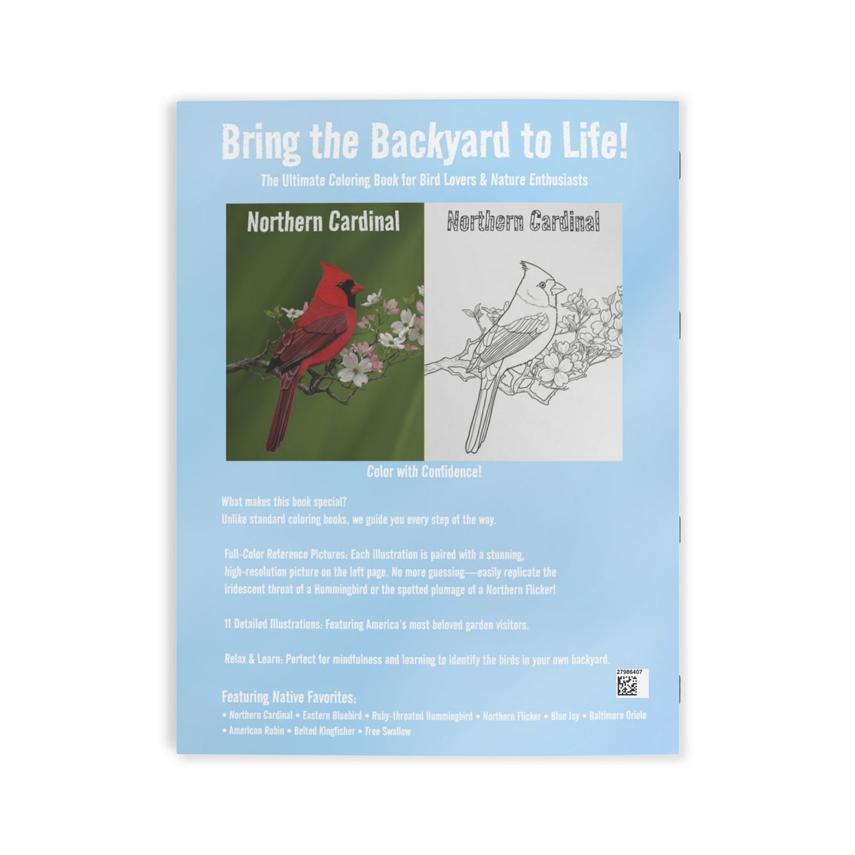Backyard Birds of North America – Realistic Coloring Book with Full-Color Reference Art (8.5" x 11") – adult animal