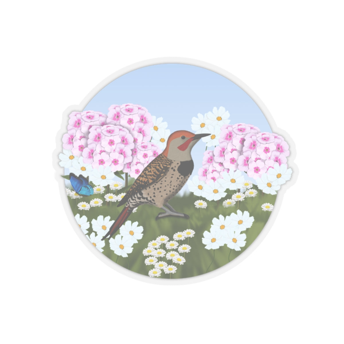 Northern Flicker Summer Flowers Bird Kiss-Cut Sticker - jz.birds