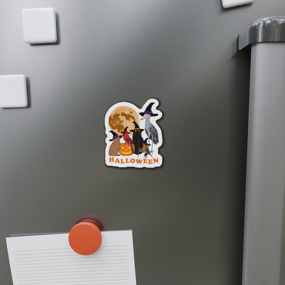 Robin Shoebill Cardinal with Cat and Bunny Halloween Bird Magnet
