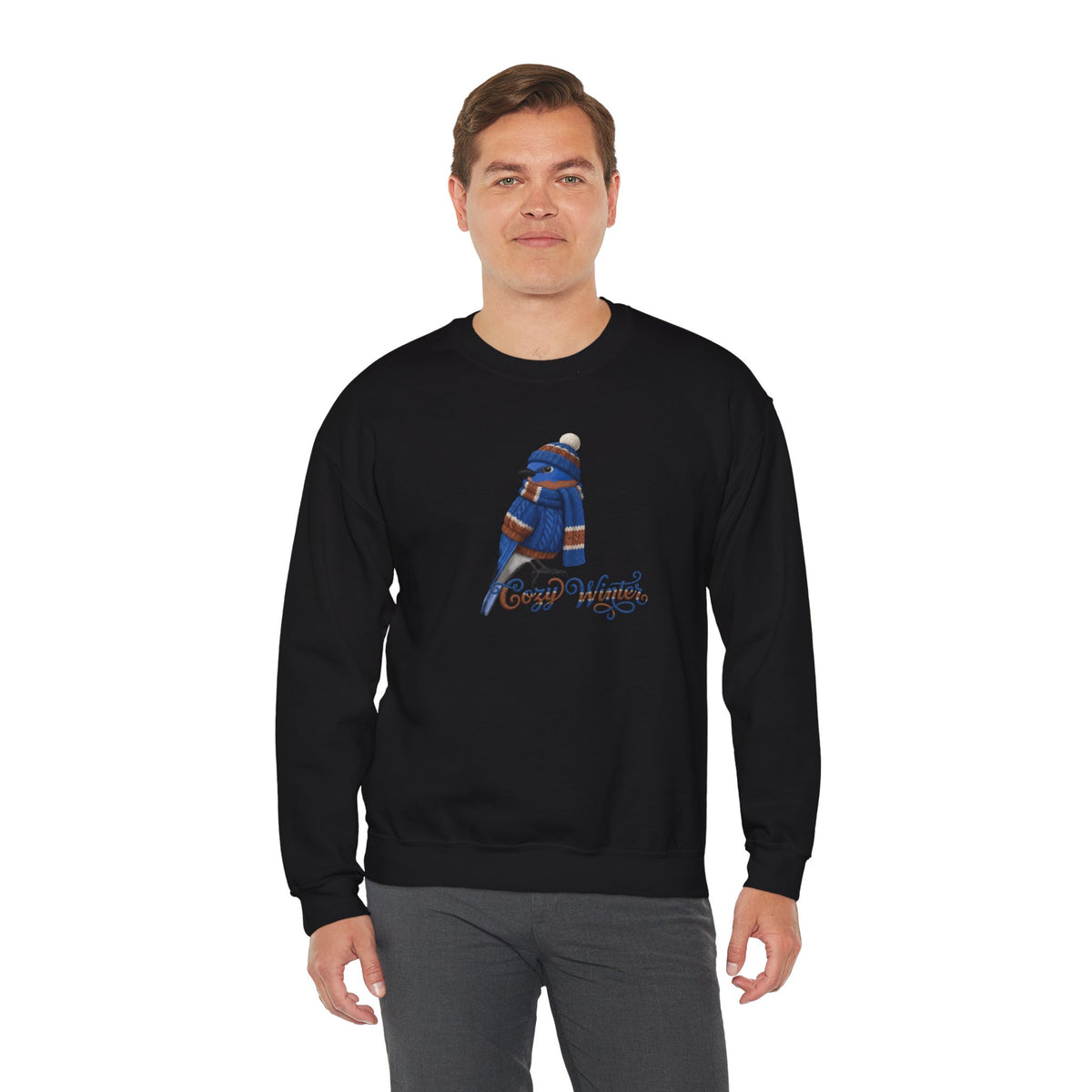 Bluebird Cozy Winter Sweatshirt | Bird Watcher Crewneck | Unisex Songbirds Wearing Knit Gift for Bird Lovers