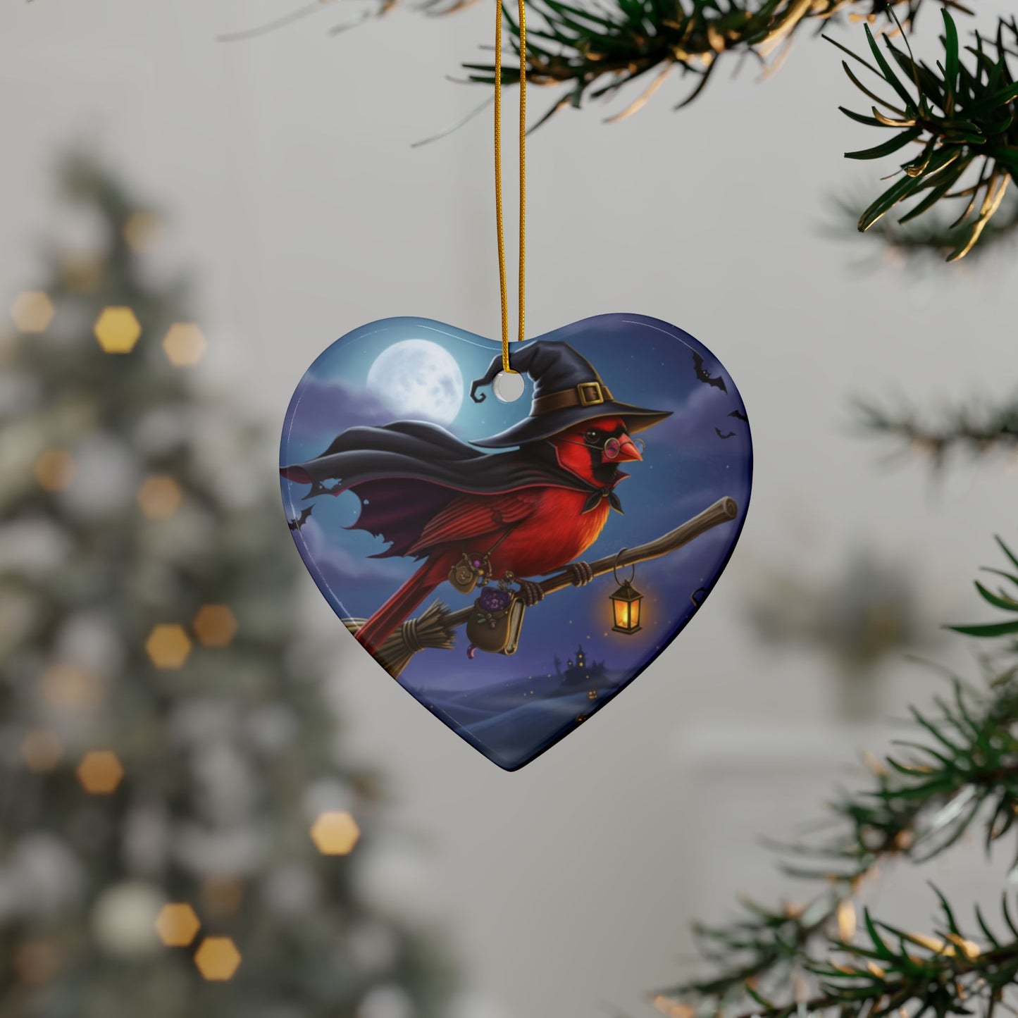 Cardinal Bird Halloween Tree Ornament, 100% Ceramic Cute Hanging Decoration