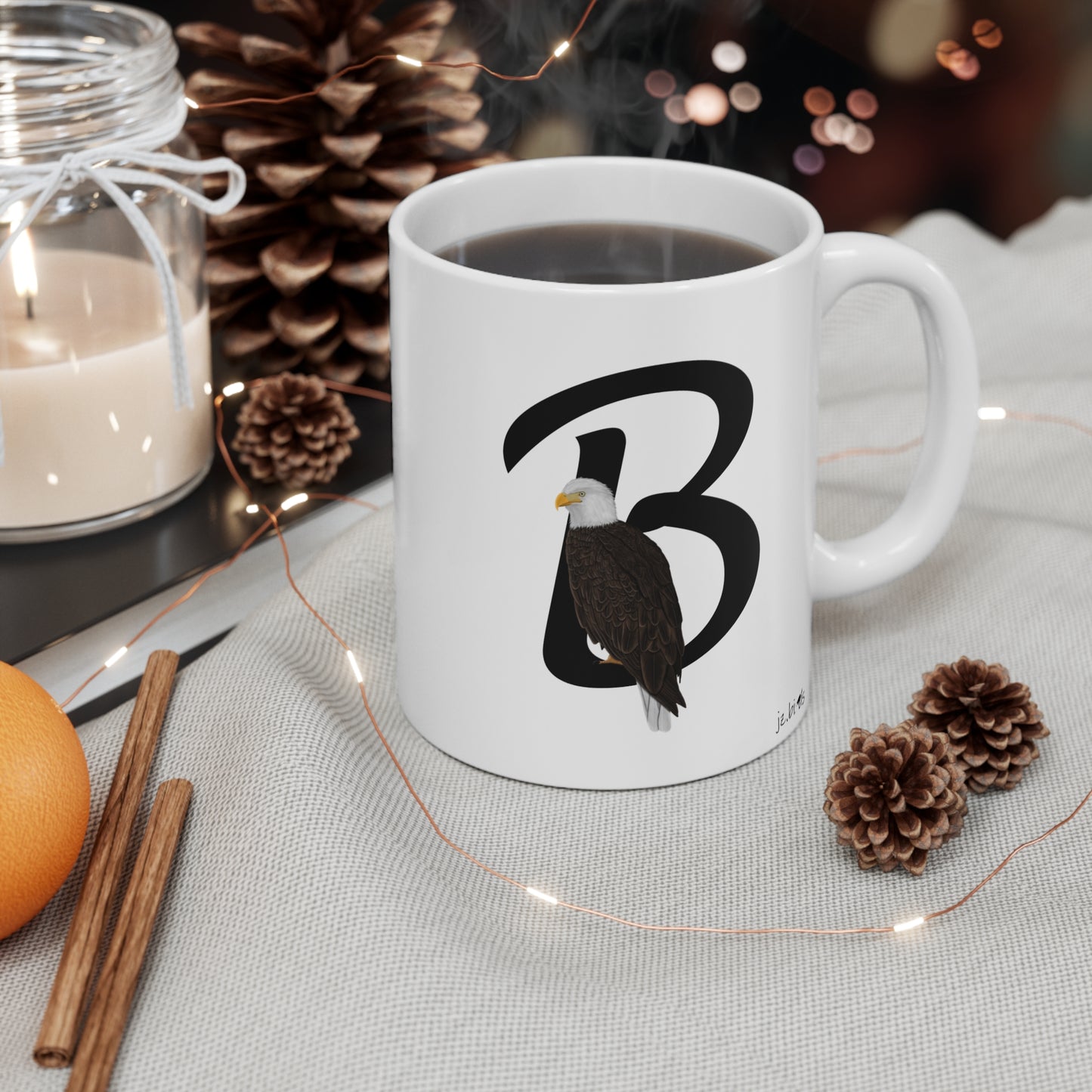 Bald Eagle Letter B Bird Ceramic Mug 11oz White
