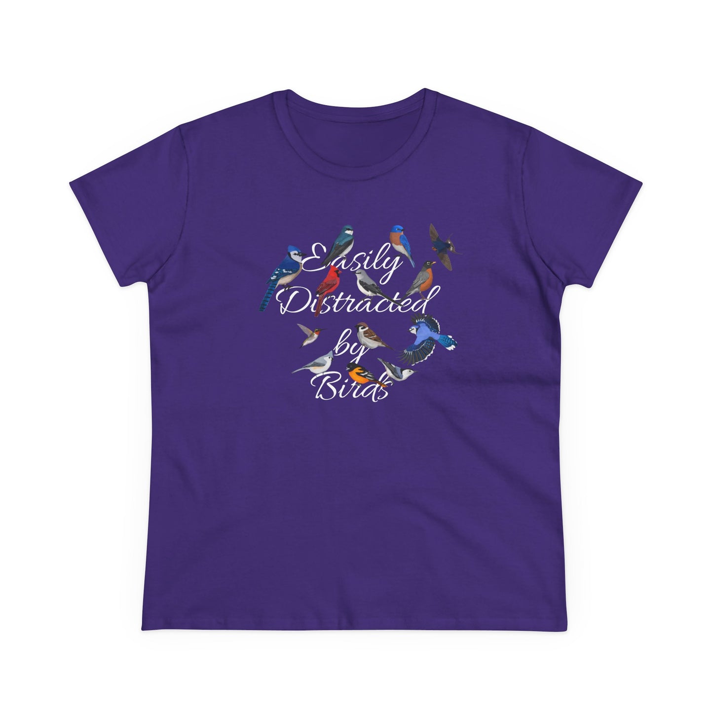 Easily Distracted by Birds Blue Jay Cardinal Robin Bird Design for Birdwatchers and Bird Lovers Women's T-Shirt