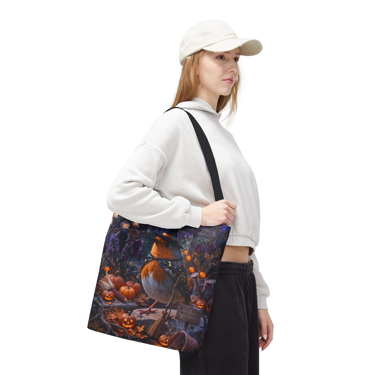 Robin Rosi Halloween Witch Tote Bag for Spooky Season and Bird Lovers