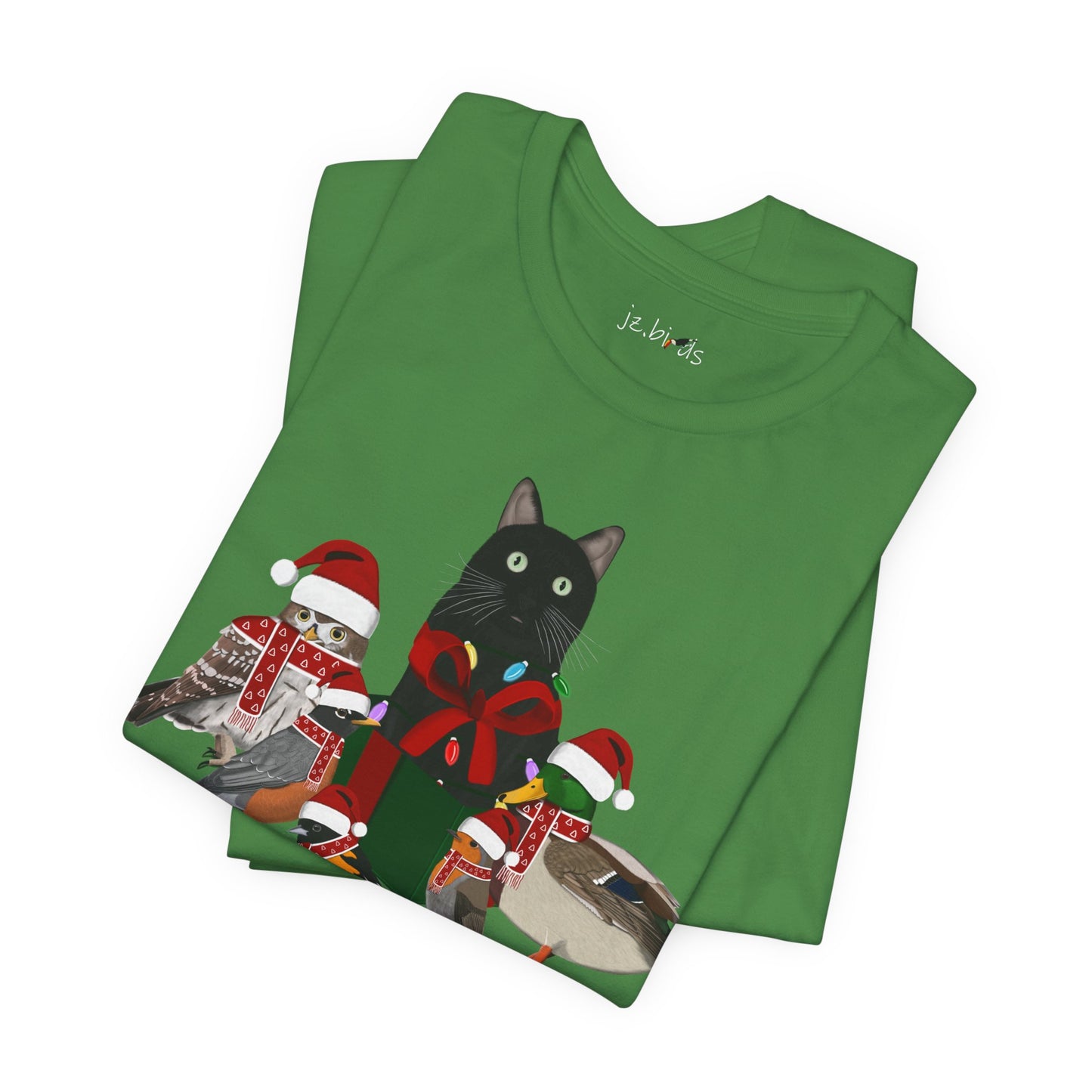 Robin Mallard Oriole Owl with Cat in a Box and Fairy Lights Christmas Bird T-Shirt